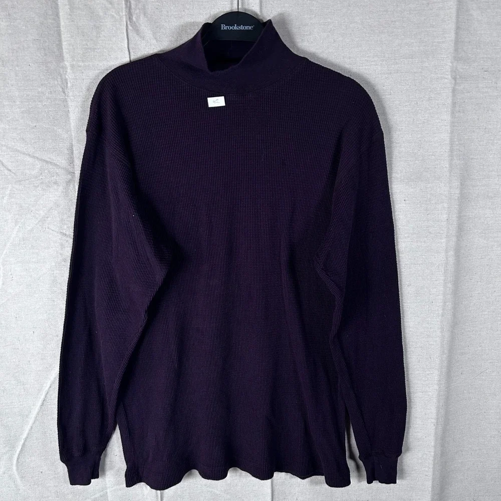 Vintage J.Crew Mens Purple Waffle Knit Thermal‎ Mock Neck Shirt Size M USA